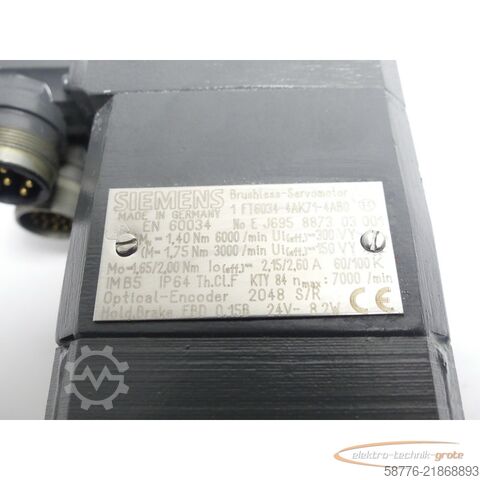 Kontrol ünitesi Siemens 1FT6034-4AK71-4AB0 Synchronservomotor SN:EJ695887303001