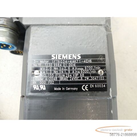 Styreenhet Siemens 1FT6034-4AK71-4EH6 Synchronservomotor SN:YFT230998401004