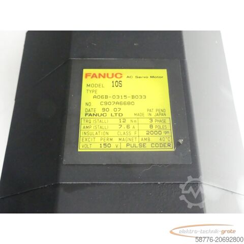 Fanuc Motor Fanuc A06B-0315-B033 AC Servo Motor SN: C907A6680
