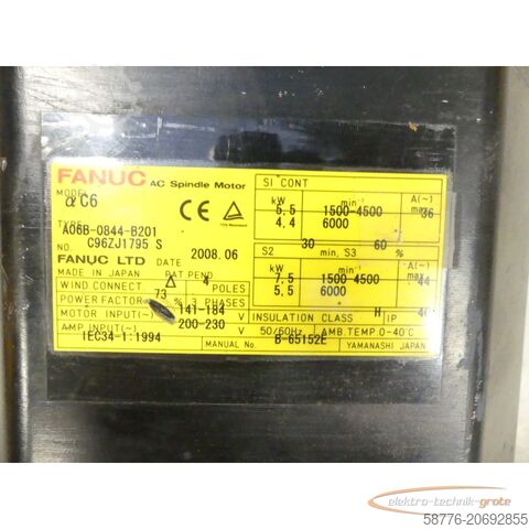 Enjin Fanuc Fanuc A06B-0844-B201 AC Spindle Motor SN: C96ZJ1795 S