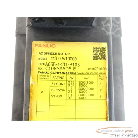 Motor fanuc Fanuc A06B-1401-B105 AC Spindle Motor SN: C108SA6D5E