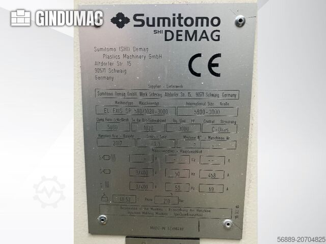 Máquina de moldagem por injeção eléctrica SUMITOMO SHI DEMAG El-Exis SP 580/1020-3000