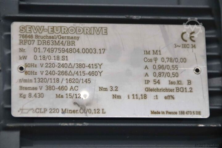 เกียร์มอเตอร์ 0.18 kW 118 รอบ/นาที SEW-Eurodrive RF07 DR63M4/BR