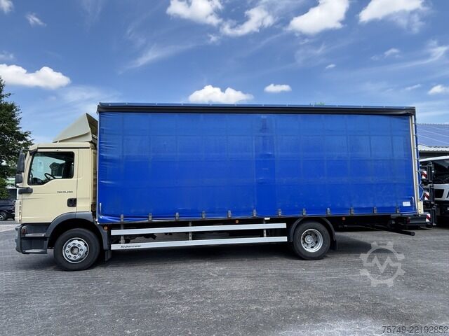 Samochód ciężarowy z plandeką typu platforma man TGM 15.290 BL 4x2 BL Plane u. Spriegel Gardine