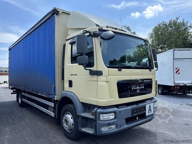 Samochód ciężarowy z plandeką typu platforma man TGM 15.290 BL 4x2 BL Plane u. Spriegel Gardine