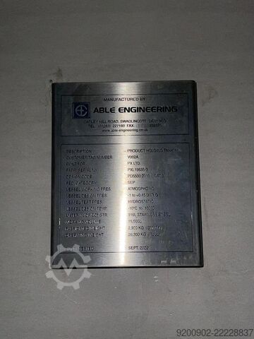 15000L Stainless Steel Storage Tank ATEX Able Engineering 