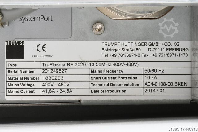  TRUMPF Hüttinger GmbH + Co. KG 1880203, TruPlasma RF 3020