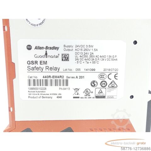 Componente Allen Bradley Allen-Bradley 440R-EM4R2 / GSR EM Safety Relay Series: A 201 SN:055 - ungebr.! -