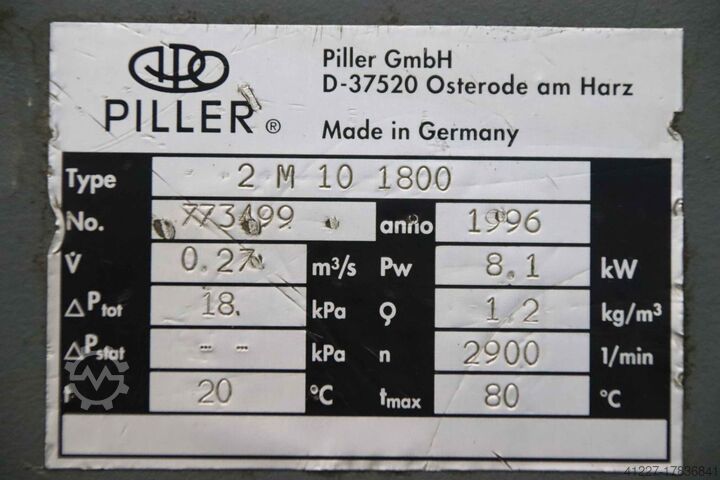 Pressure blower 15 kW Piller 2 M 10 1800