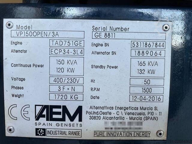 Aggregat Volvo TAD751GE - 165 kVA generator - DPX-12656
