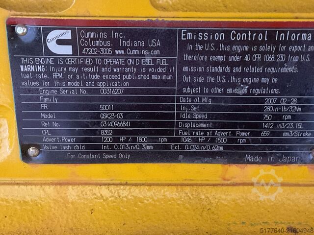 مجمع Cummins QSK23-G3, 750KVA Like brand new and with Low hours