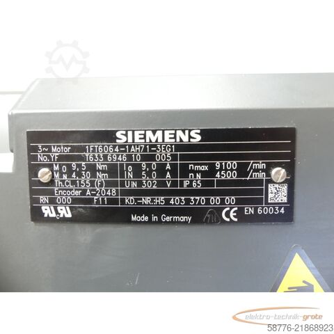Styreenhed Siemens 1FT6064-1AH71-3EG1 Servomotor SN: YFT633694610005 --