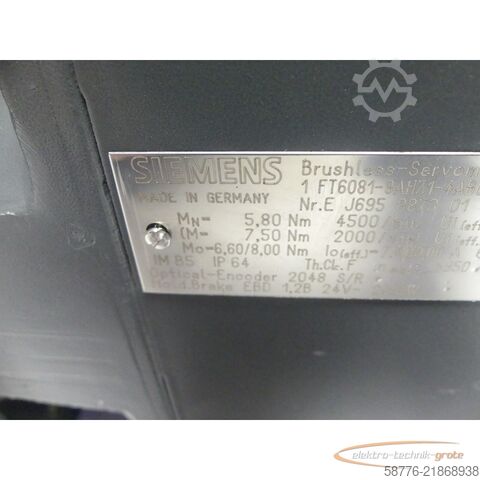 หน่วยควบคุม Siemens 1FT6081-8AH71-4AB0 Brushless-Servomotor SN:EJ695887301002