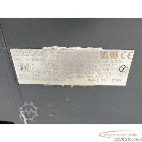 Riadiaca jednotka Siemens 1FT6082-1AH71-1AH1 Synchronmotor SN: EL695420501002