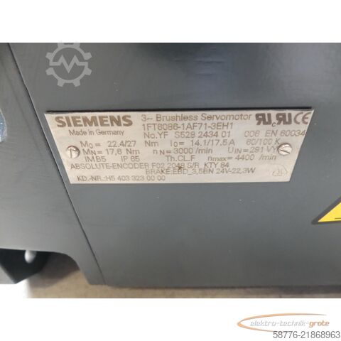 Njësia e kontrollit Siemens 1FT6086-1AF71-3EH1 Servomotor SN: YFS528243401006 -generalüberholt-