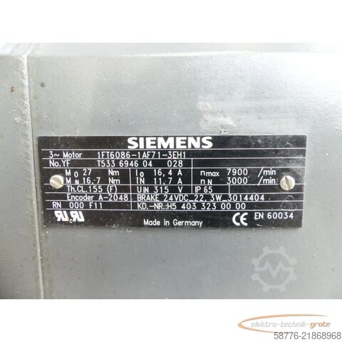 Steuerung Siemens 1FT6086-1AF71-3EH1 Servomotor SN:YFT533694604028 --