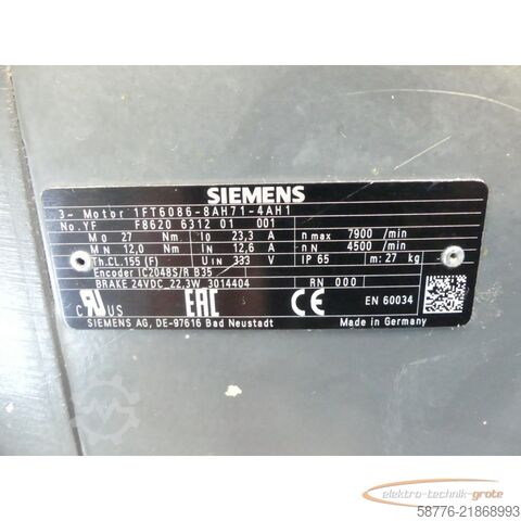 Unit kawalan Siemens 1FT6086-8AH71-4AH1 Synchronservomotor SN: YFF8620631201001