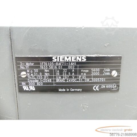 Unit kawalan Siemens 1FT6105-8AF71-1AH1 Synchronservomotor SN: YFT633581601002