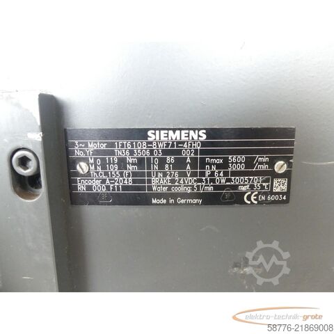 Steuerung Siemens 1FT6108-8WF71-4FH0 SN: YFTN36350603002 - wassergekühlt