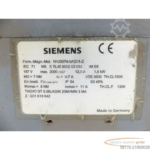 Valdymo blokas Siemens 1HU3074-0AC01-Z Gleichstrom-Servomotor SN: E7L92651203015