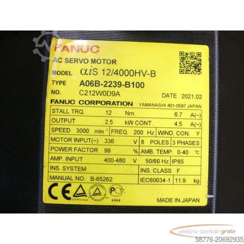 Motor fanuc Fanuc A06B-2239-B100 AC Servomotor SN: C212W0D9A --