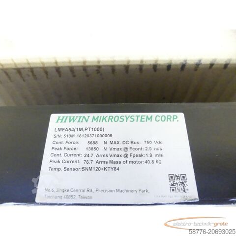 Motor Hiwin LMFA54 1M PT1000 Linearmotor SN: 510M18120371000009