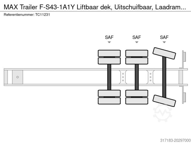 Încărcător semi-scăzut MAX Trailer F-S43-1A1Y Liftbaar dek, Uitschuifbaar, Laadram...