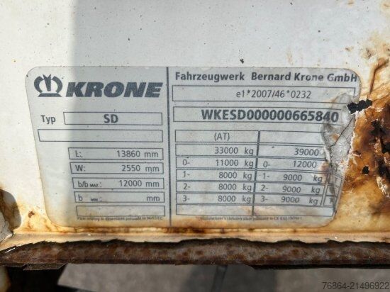 Відкритий напівпричіп з тентом KRONE SD TAUTLINER, EDSCHA-VERDECK, BPW-ACHSEN,