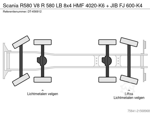 Kamion sa kranom Scania R580 V8 R 580 LB 8x4 HMF 4020-K6 + JIB FJ 600-K4
