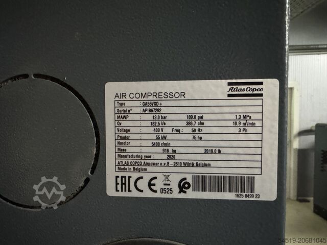 Ruuvikompressori (valmistusvuosi 2020) Atlas Copco GA55VSD+