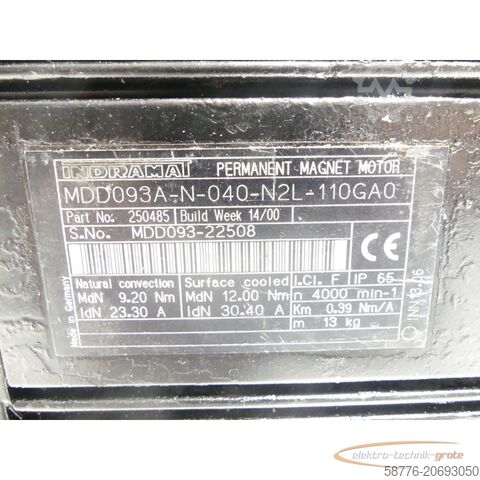 Indramat engine Indramat MDD093A-N-040-N2L-110GA0 SN22508 mit 12 Mon. Gewährl. ohne Encoder