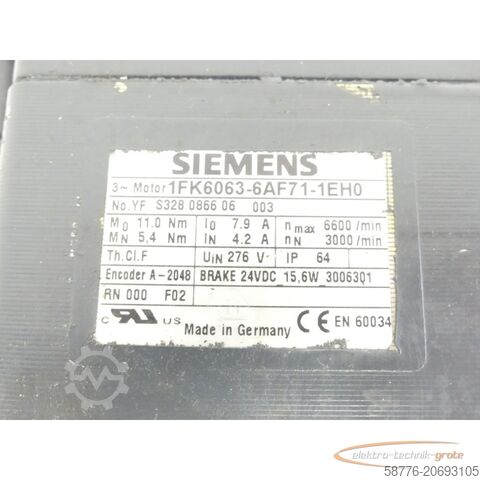 Motore Siemens Siemens 1FK6063-6AF71-1EH0 SN: YFS328086606003 Synchronmotor