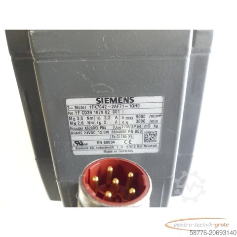 Motor Siemens Siemens 1FK7042-2AF71-1QH0 Synchronmotor SN: YFCD39187902001