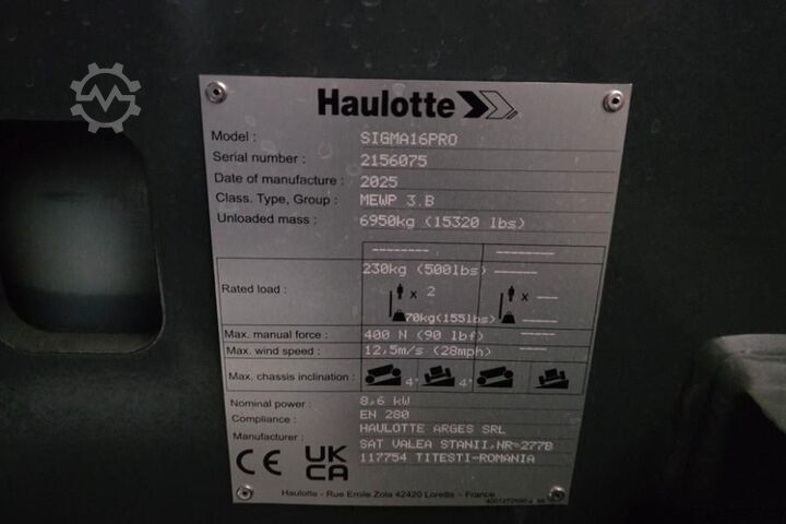 Plate-forme de travail télescopique articulée Haulotte SIGMA 16PRO NEW / UNUSED, Valid Inspection, *Guara