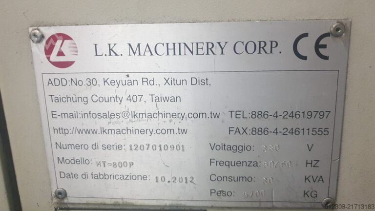 Lóðréttur vinnslumiðstöð LK Machinery Mt 800 Cambio pallet