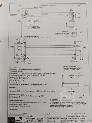 Vakum istifleme sistemi, portal vinç KAISER SBTE-F100-750/3.000, Hallenkran, Kran