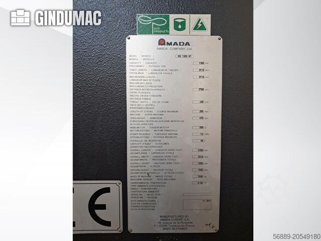 הקש בלמים AMADA HD 1303 NT