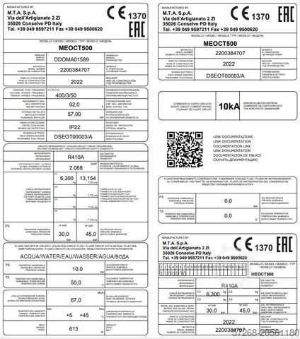 Chiller Kühlanlagen, MTA S.p.A. OCEAN Tech OCTME 500 – 136 kW