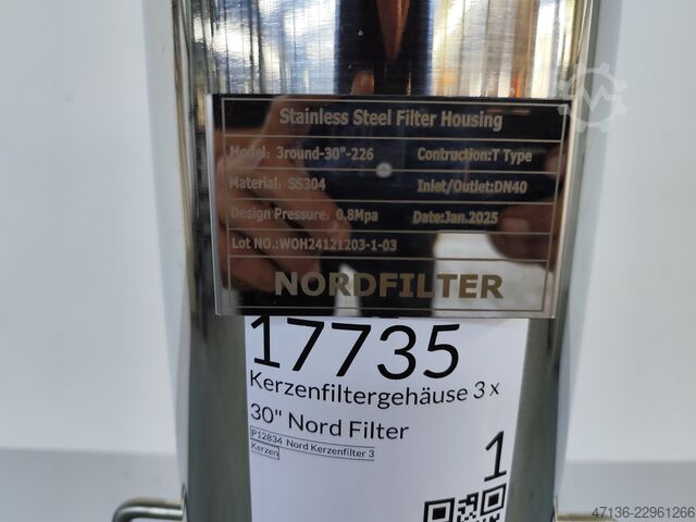 Carcasa de filtro de cartucho – 3 × 30″ – SUS304 NORDFILTER Kerzenfilter 3 Kerzen 3 hoch
