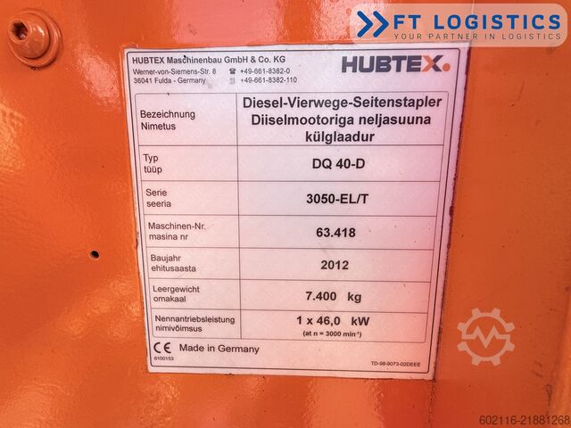 čtyřcestný vysokozdvižný vozík Hubtex DQ40D DIESEL TRIPLEX 6500 FREE-LIFT TOP1
