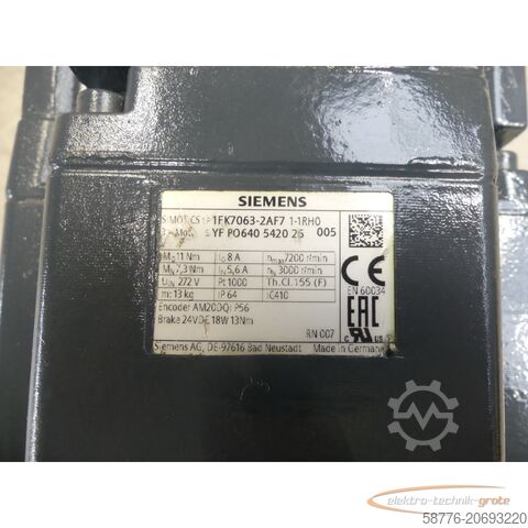 Siemensov motor Siemens 1FK7063-2AF71-1RH0 YFP0640542025005 generalüberholt - 12 Mon. Gewährl.
