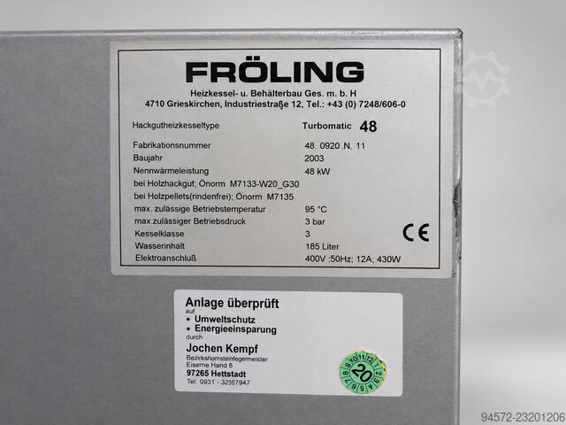 48 kW odun yongası ve pelet kazanı Fröling Turbomatic TMC 48