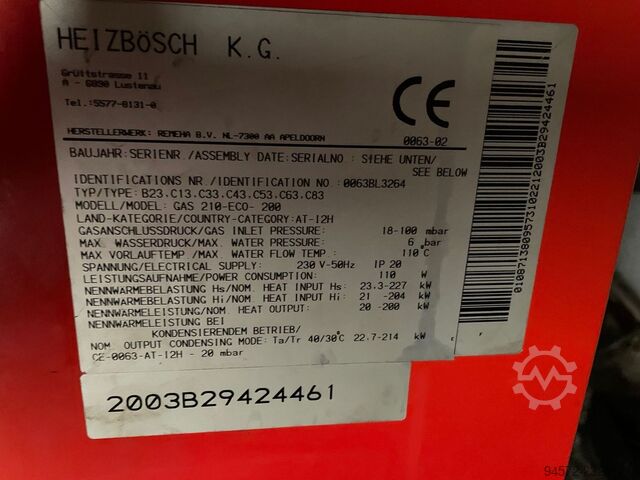 Condensing gas boiler – 20–200 kW Remeha / Heizbösch Gas 210 ECO 200