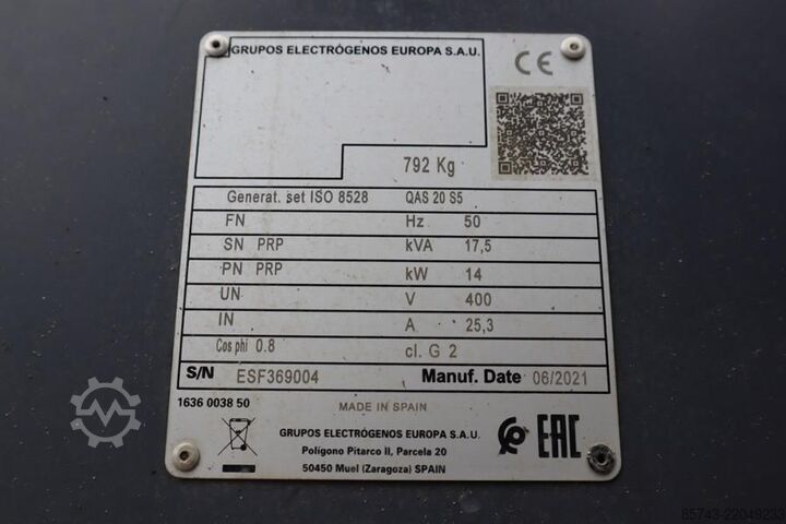 Agregat Atlas Copco QAS 20 S5 Valid Inspection, 17 kVA, Also Available