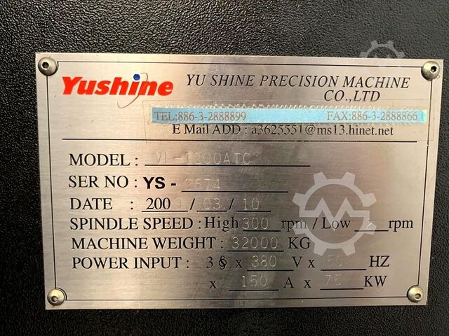 Vertical turning lathe - single column YU SHINE VL 1200 ATC