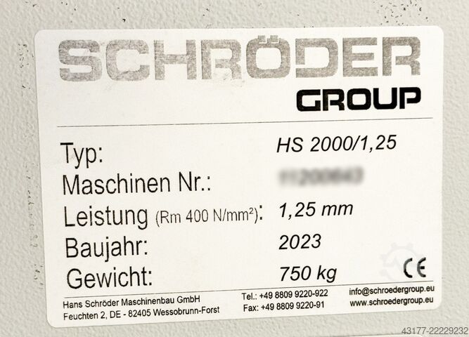 مقص صفائح (مقص لوحي) SCHRÖDER - FASTI HS 2000 x 1,25 + ELGO Hinteranschlag