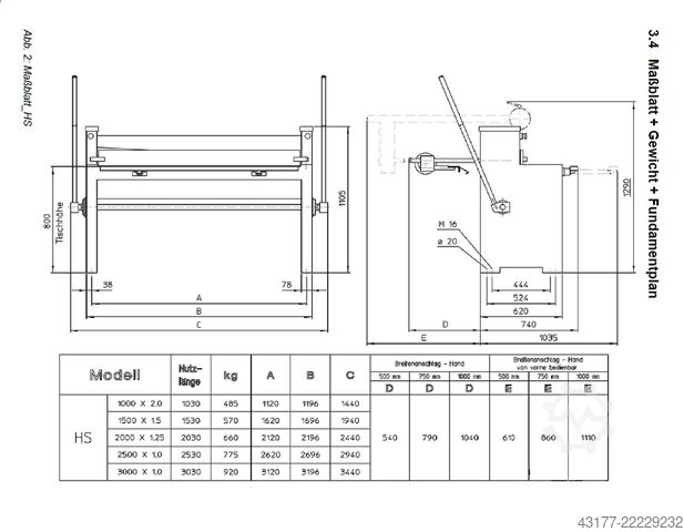 مقص صفائح (مقص لوحي) SCHRÖDER - FASTI HS 2000 x 1,25 + ELGO Hinteranschlag