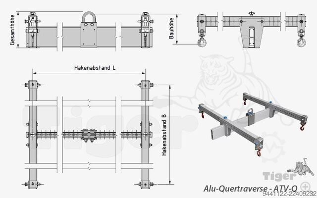 Traverse voor kraanbediening, draagvermogen 3000 kg Tiger Hebezeuge ATV-Q-3-3x3