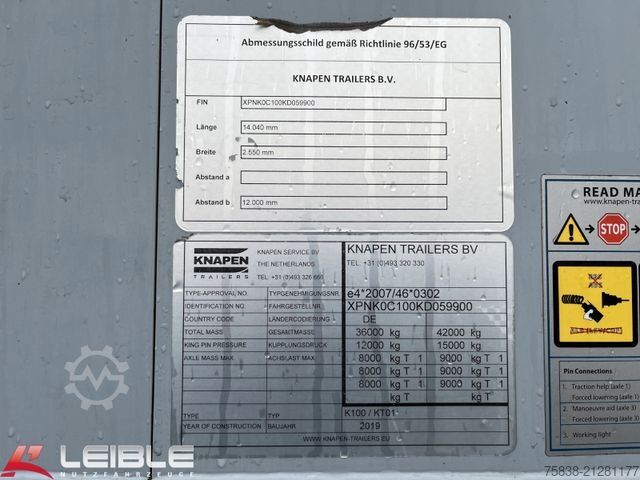 Kõndiva põrandaga poolhaagis KNAPEN KT 01*Schubboden*Cargo Floor*Liftachse*89m³*BPW*