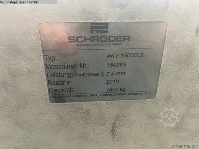Schwenkbiegemaschine SCHRÖDER AKV 1500/2,5